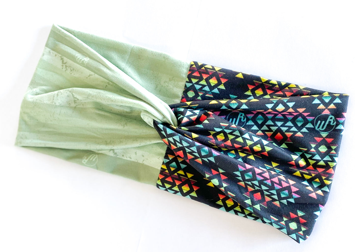 Sunrise Sunset Aztec/ Solid Sage Stripes Headband