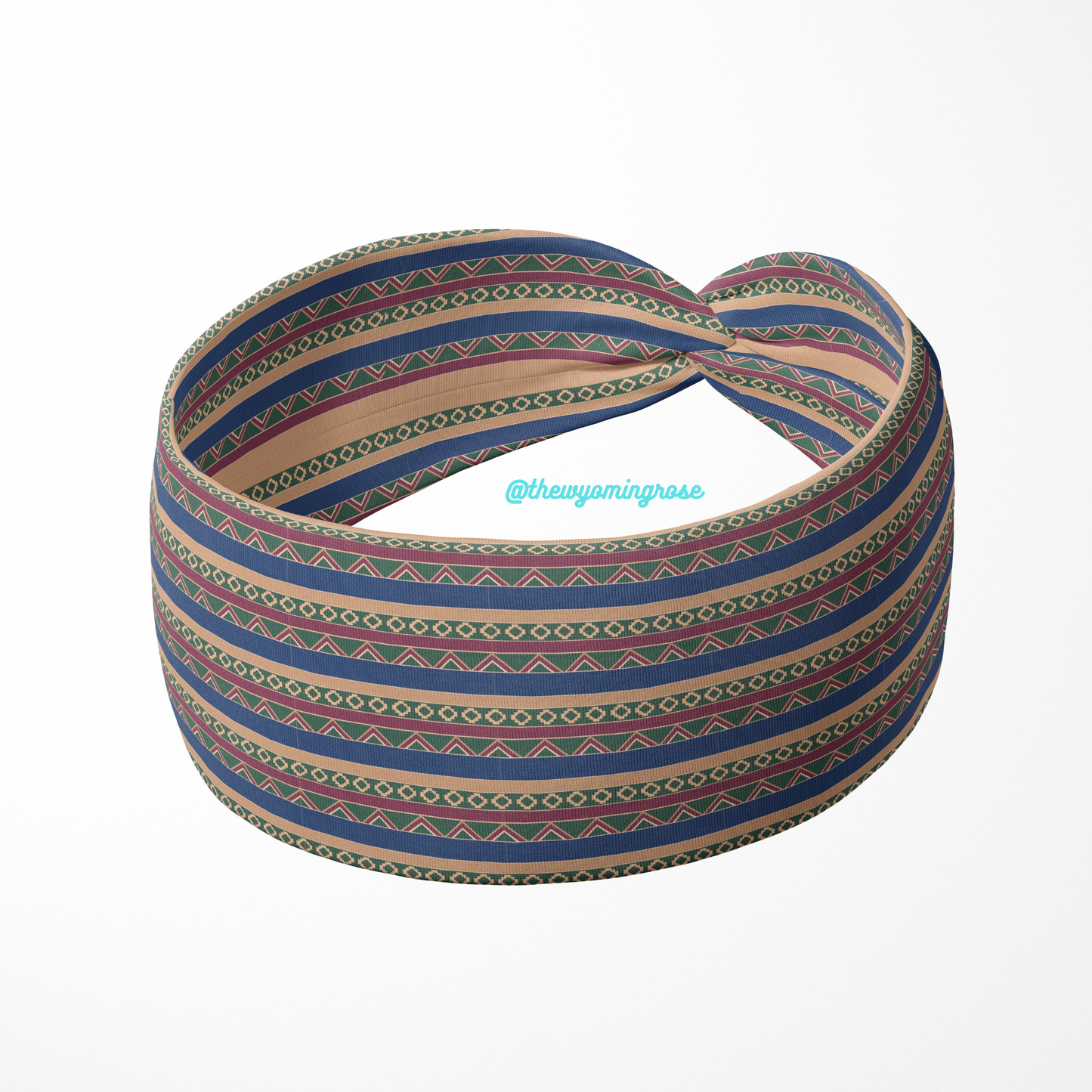 Vintage Blue Tan Strip Headband