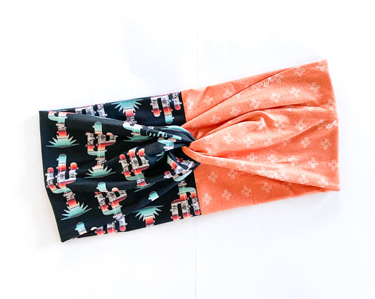 Serape Cactus/Mudcloth Orange Headband