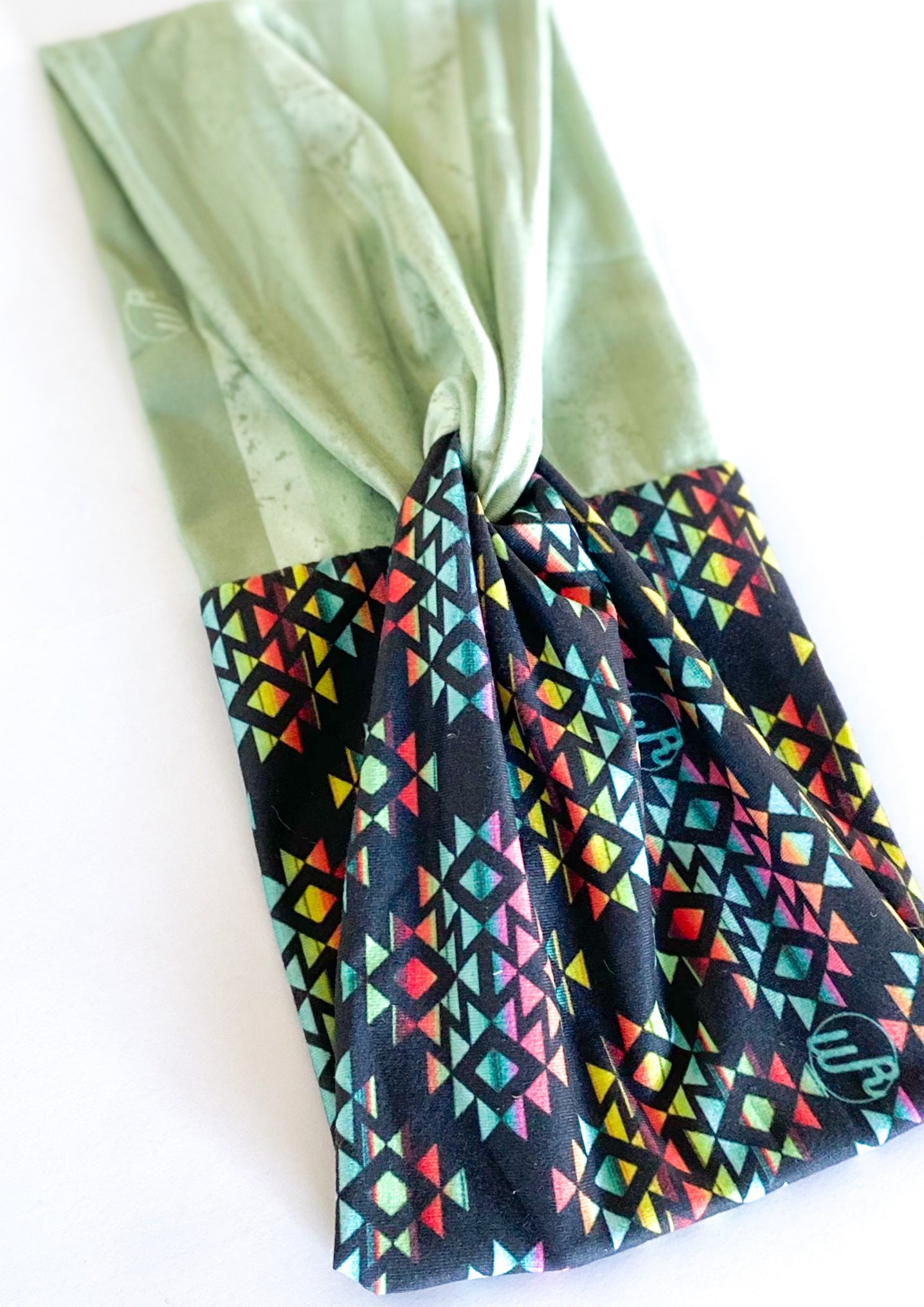 Sunrise Sunset Aztec/ Solid Sage Stripes Headband