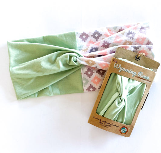 Muted Aztec/ Solid Sage Headband