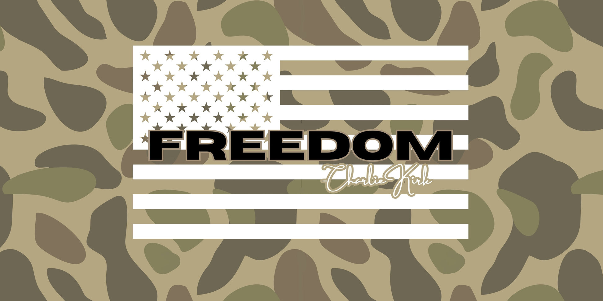 Camouflage pattern with a white 'Freedom' logo in the center