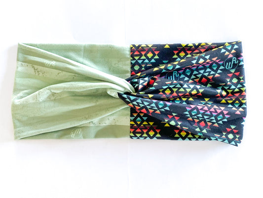 Sunrise Sunset Aztec/ Solid Sage Stripes Headband