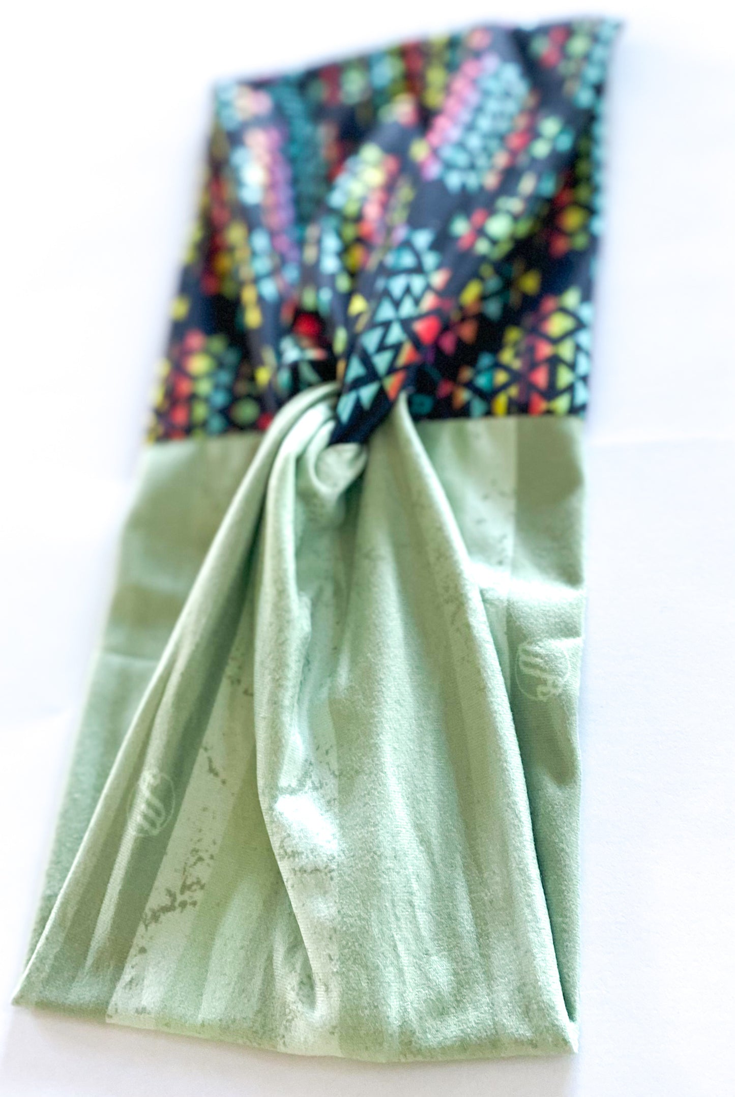 Sunrise Sunset Aztec/ Solid Sage Stripes Headband