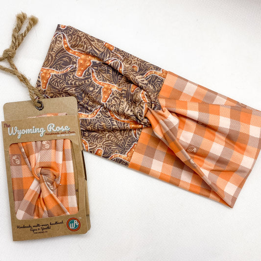 Neon Longhorn/Pumpkin Plaid Headband