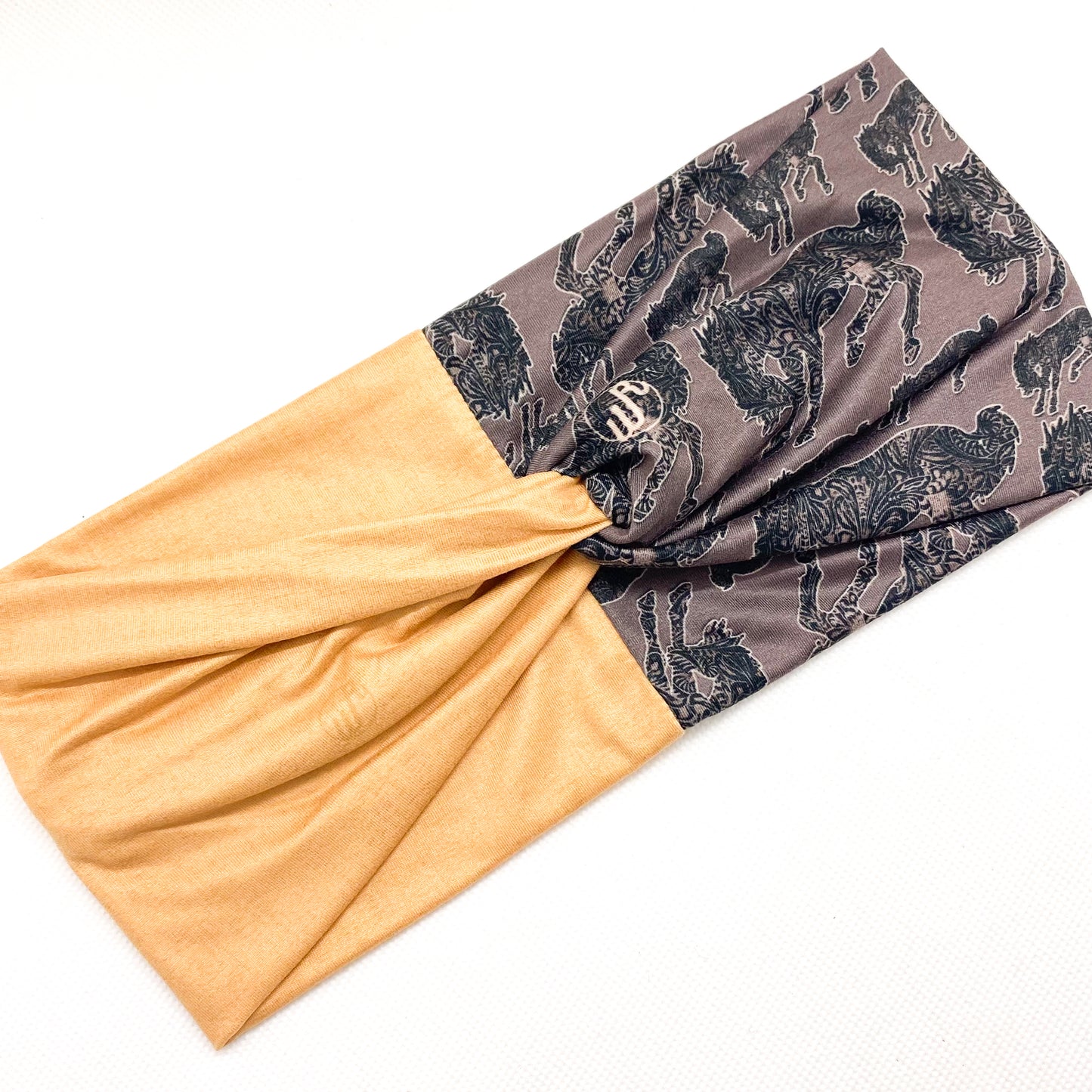 Tooled Bucking Horse/Solid Camel Headband