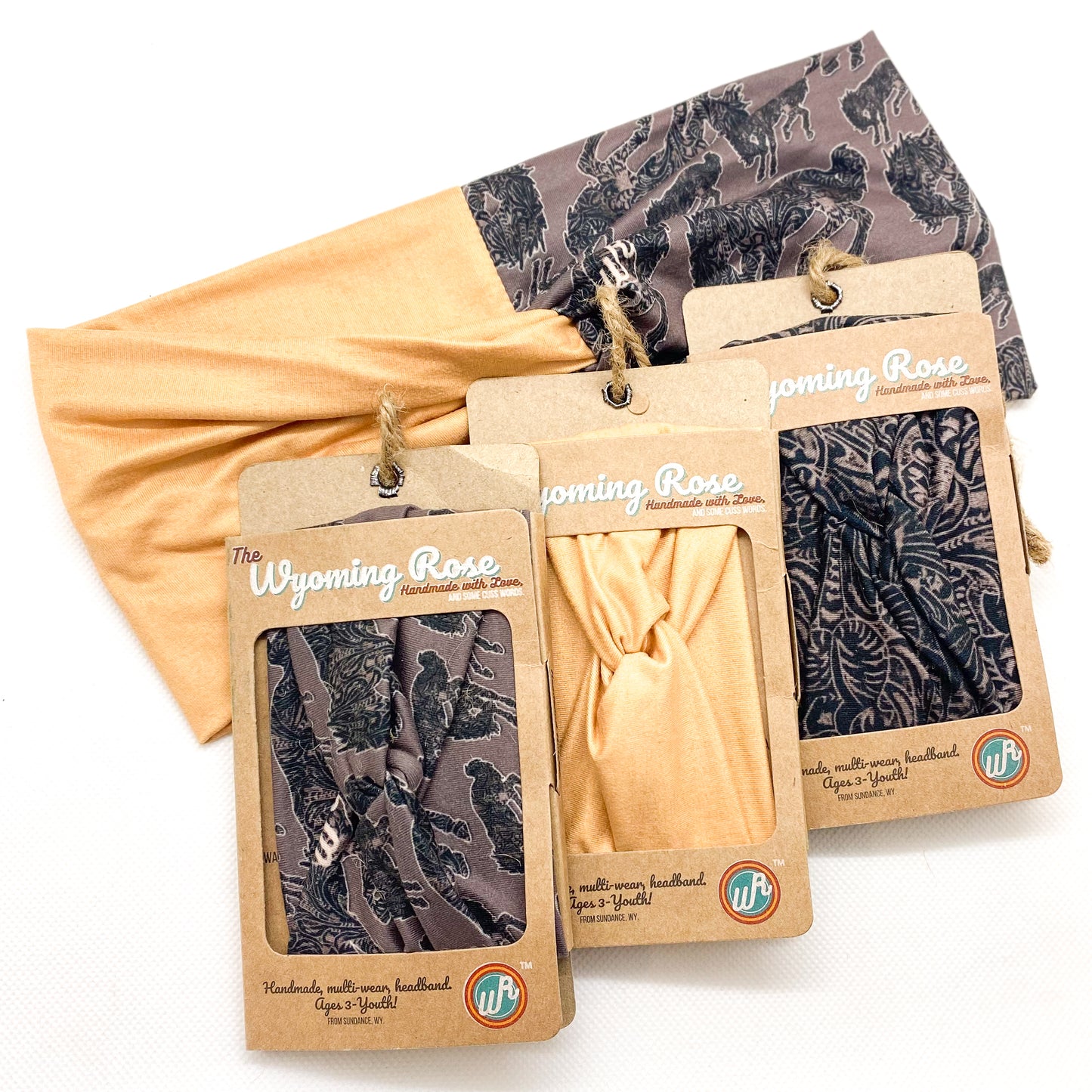 Tooled Bucking Horse/Solid Camel Headband